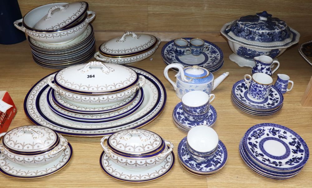 A collection of blue and white dinner ware and a Cauldon dinner service